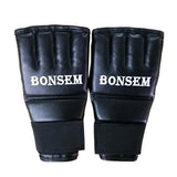Adults Half-Finger Leather Boxing Gloves - Black - Side View
