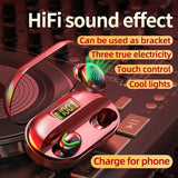 True Wireless Bluetooth 5.0 Earphones with Touch Display and Charging Box - Black - Rear View