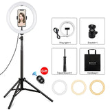 10.2 26cm Ring Light Kit with Tripod Usb 3 Modes Dual Colour Phone Clamp Remote - Black - Front View
