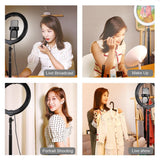 10.2 26cm Ring Light Kit with Tripod Usb 3 Modes Dual Colour Phone Clamp Remote - Black