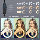 10.2 26cm Ring Light Kit with Tripod Usb 3 Modes Dual Colour Phone Clamp Remote - Black