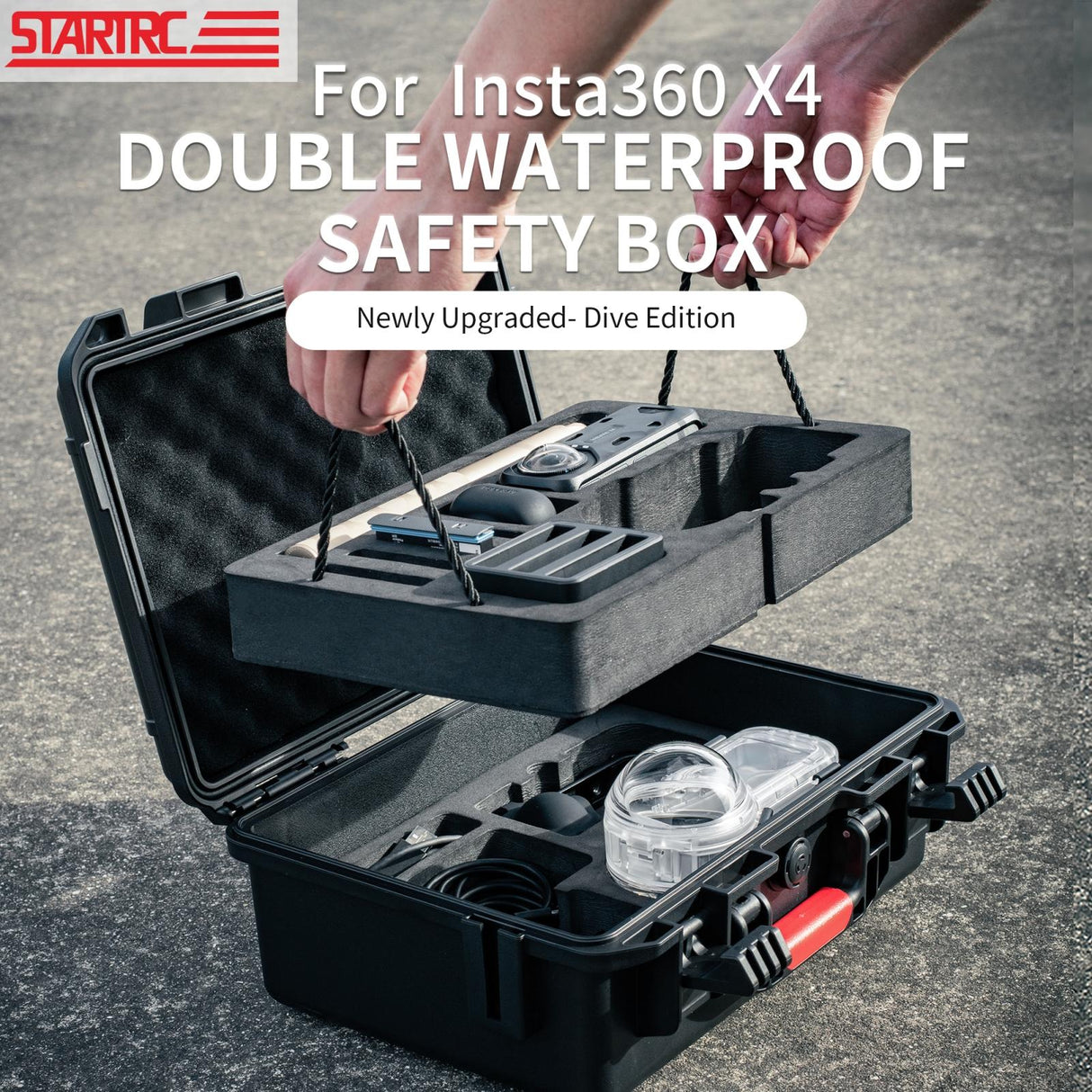 Waterproof Dual-layer Storage Box for Insta360 X4 Startrc - Black