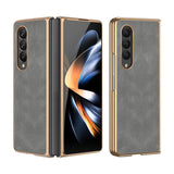 For Samsung Galaxy z Fold4 5G Foldable Lambskin Phone Case - Electroplated - Navy Blue - Front View