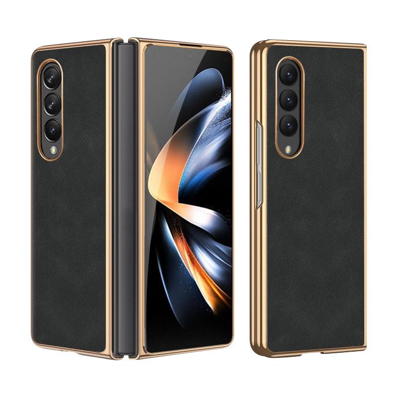 For Samsung Galaxy z Fold4 5G Foldable Lambskin Phone Case - Electroplated - Navy Blue
