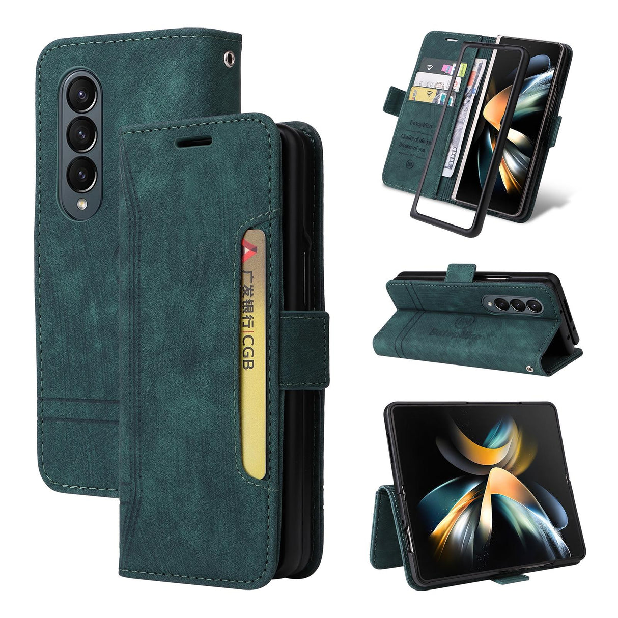 For Samsung Galaxy Z Fold4 5G Leather Dual Buckle Phone Case - Black