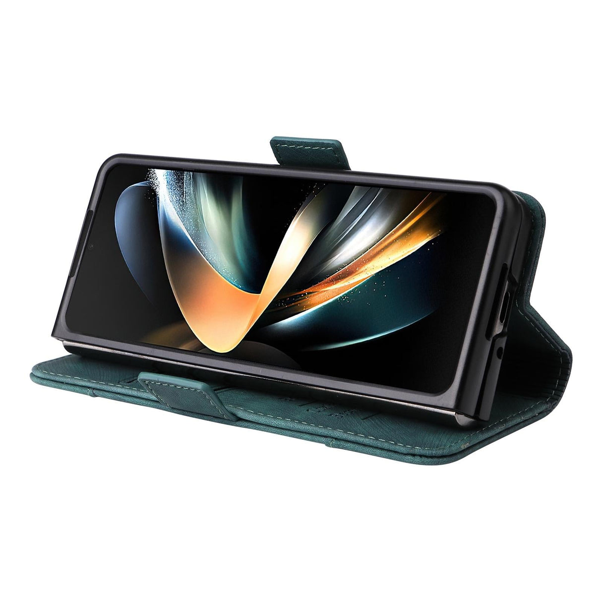 For Samsung Galaxy Z Fold4 5G Leather Dual Buckle Phone Case - Black