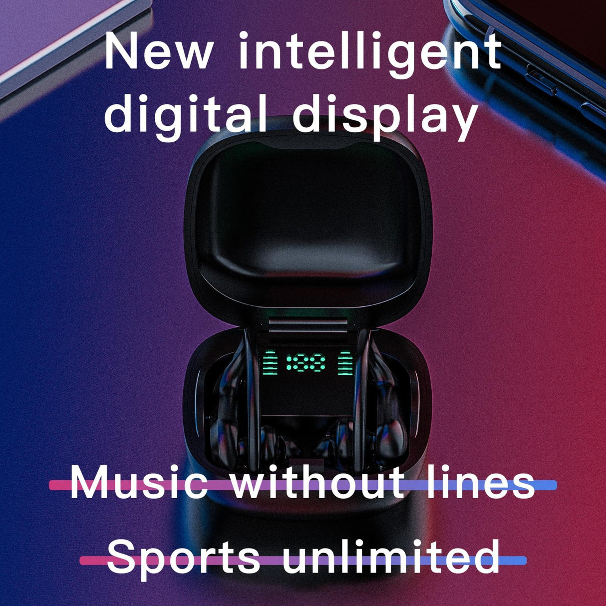 Wireless Bluetooth Earphones with Charging Box and Digital Display - 258 - Black