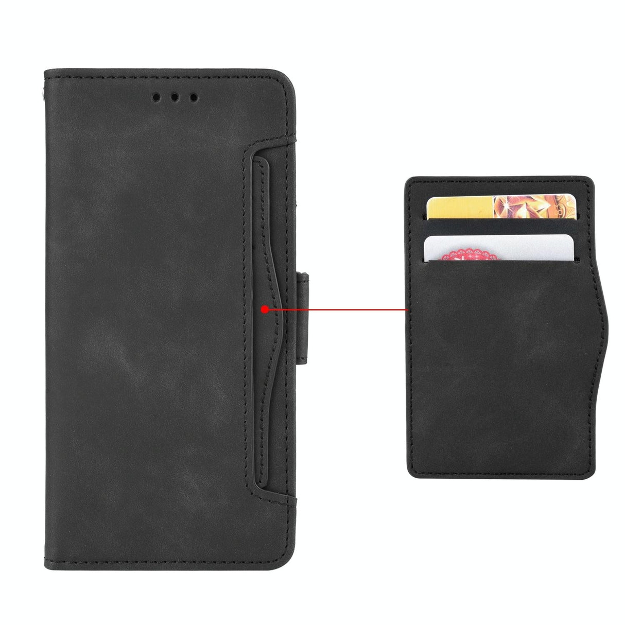 For Samsung Galaxy Z Fold4 5G Leather Phone Case With Card Slots And Calf Texture - Black