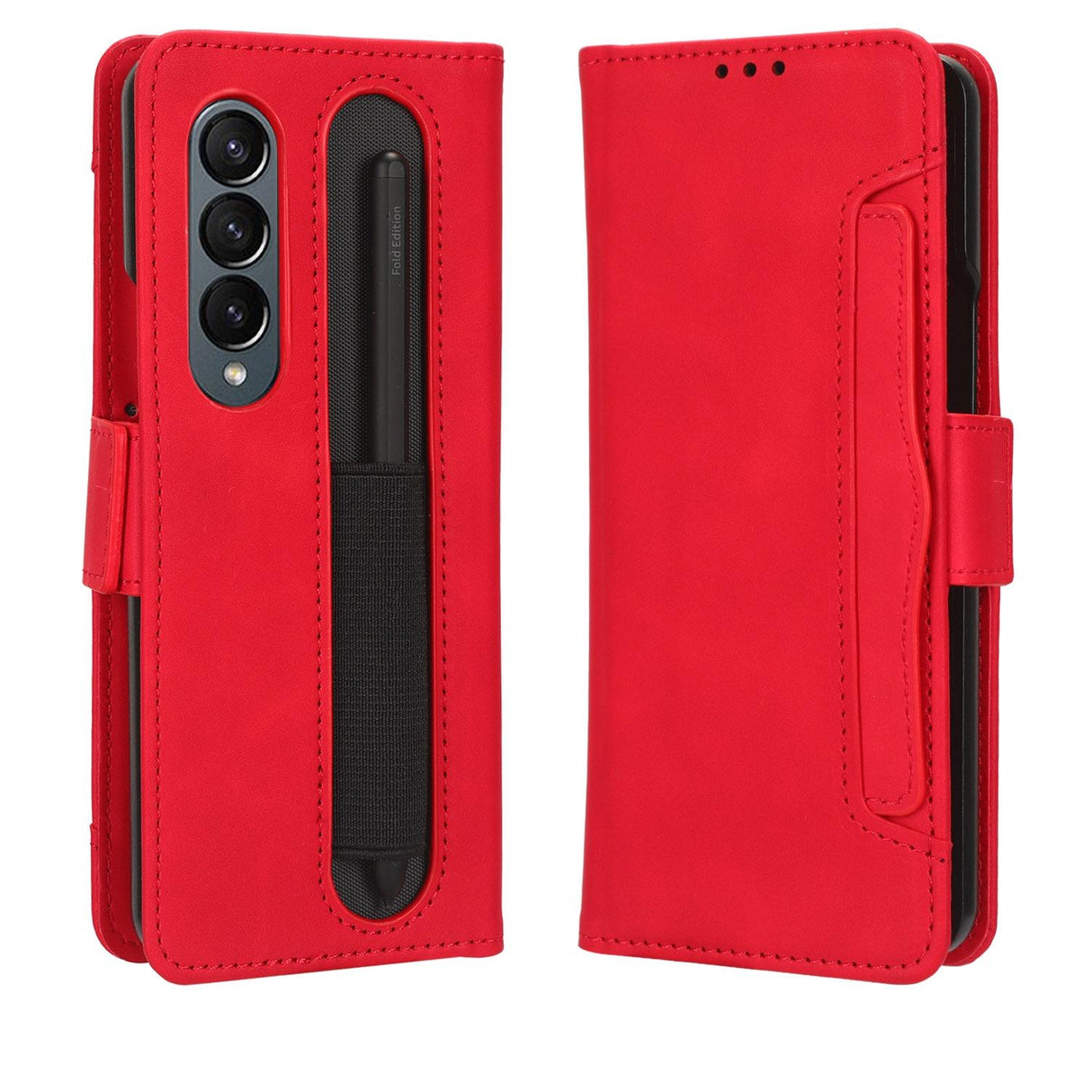 For Samsung Galaxy Z Fold4 5G Leather Phone Case With Card Slots And Calf Texture - Black
