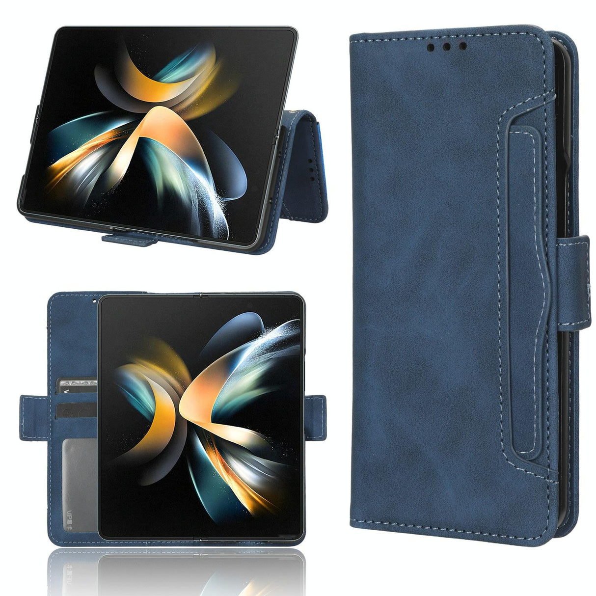 For Samsung Galaxy Z Fold4 5G Leather Phone Case With Card Slots And Calf Texture - Black