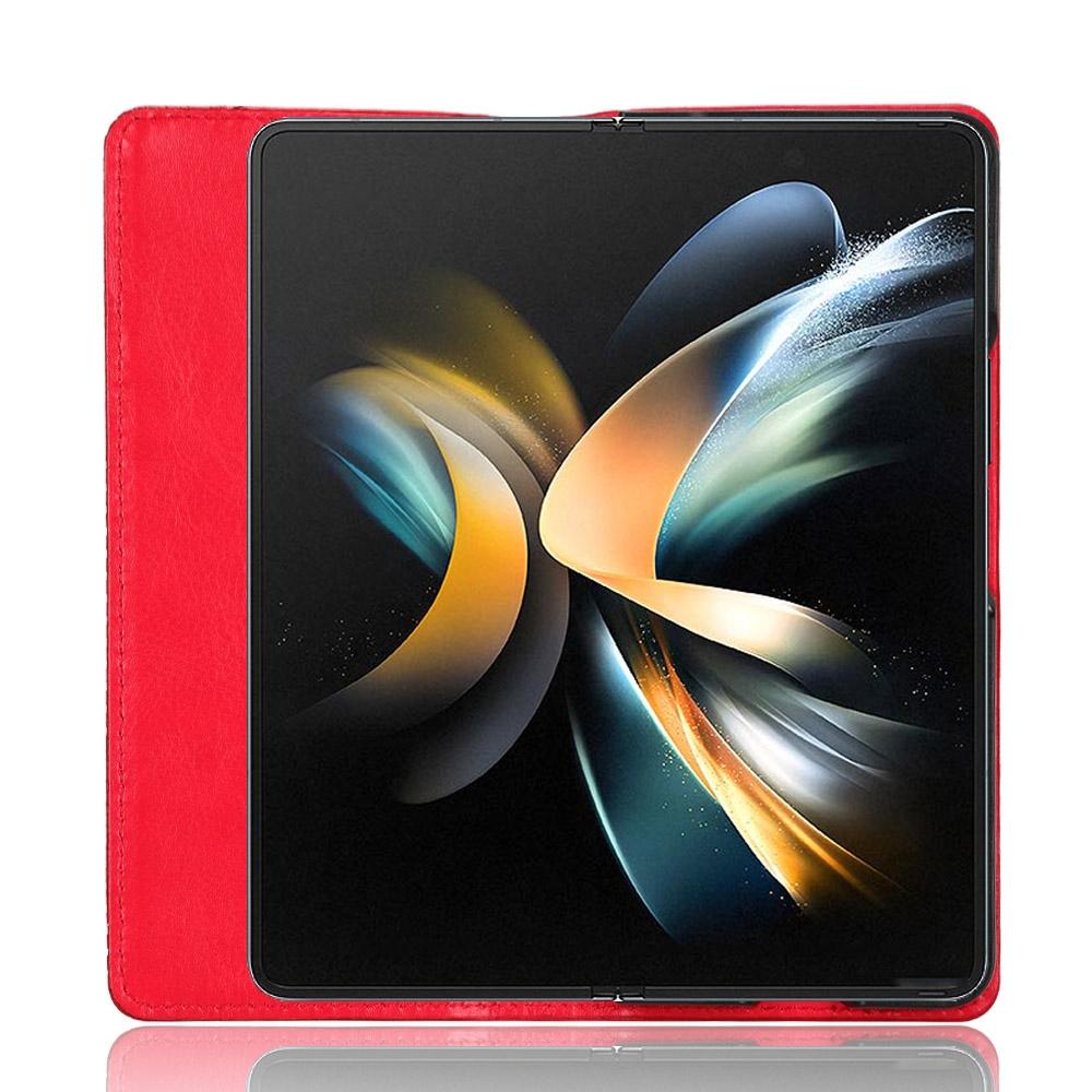 For Samsung Galaxy Z Fold4 5G Vintage Leather Phone Case With Magnetic Buckle - Red