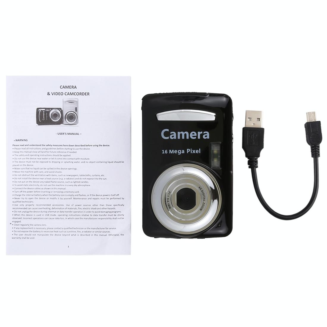 16Mp 4X Zoom Hd Digital Video Camera With 2.4 Tft Screen - Black
