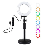 Curved Surface Ring Light with Usb 10 Modes 8 Colour Rgbw Cold Shoe Tripod Black - Front View