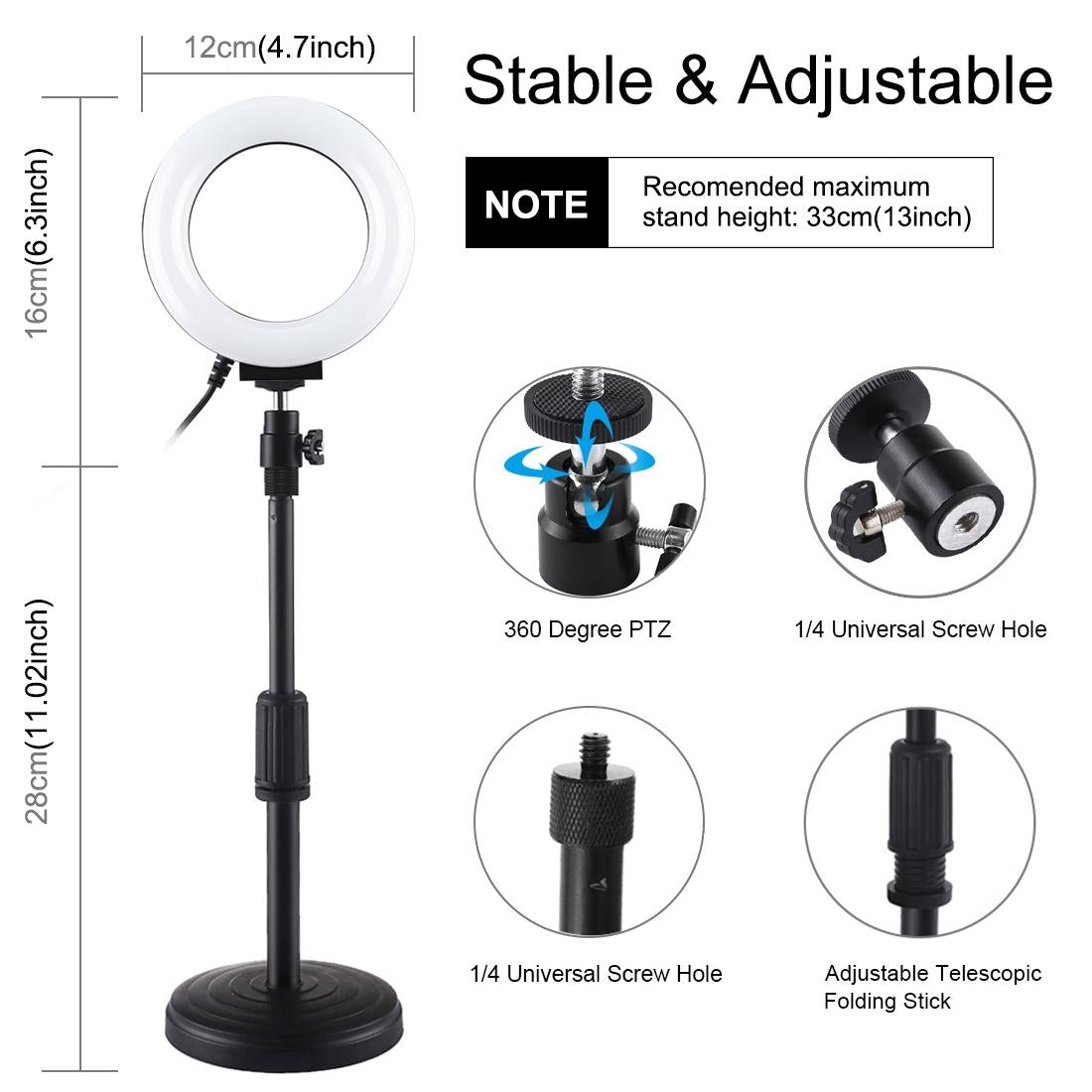 Curved Surface Ring Light with Usb 10 Modes 8 Colour Rgbw Cold Shoe Tripod Black