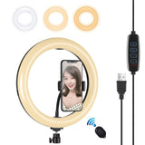 26cm Usb 3 Modes Dimmable Led Ring Light with Phone Clamp - Black