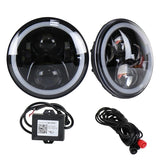 2 Pcs 7 Inch Dc12V 6000K - 6500K 50W Car Led Headlight Cree Lamp Beads For Jeep Wrangler / Harley Support App + Bluetooth Control Black - Front View