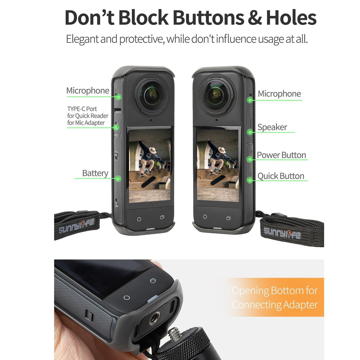 Graphene Protective Case for Insta360 X4 with Hand Strap - Black