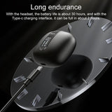 Wireless Bluetooth 5.0 Earphones with Led Display - Black - Low Angle
