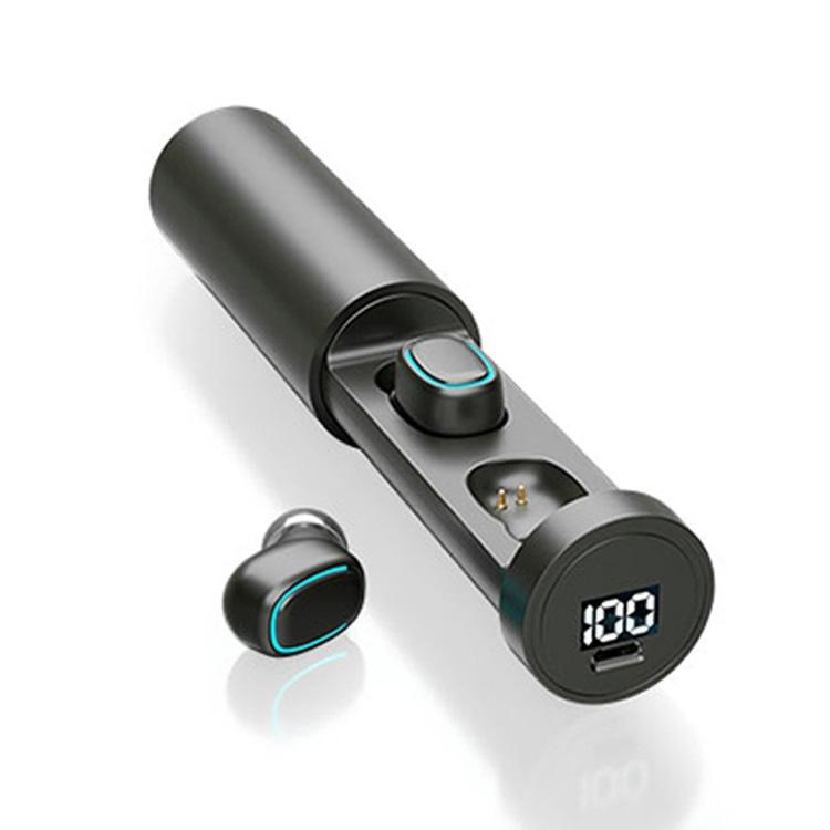 True Wireless Bluetooth Earphones with Digital Display and Charging Box - Black