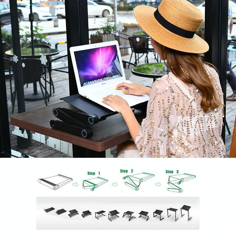 Foldable Laptop Stand with Dual Fans & Mouse Pad - 360 Degree Adjustable - Black