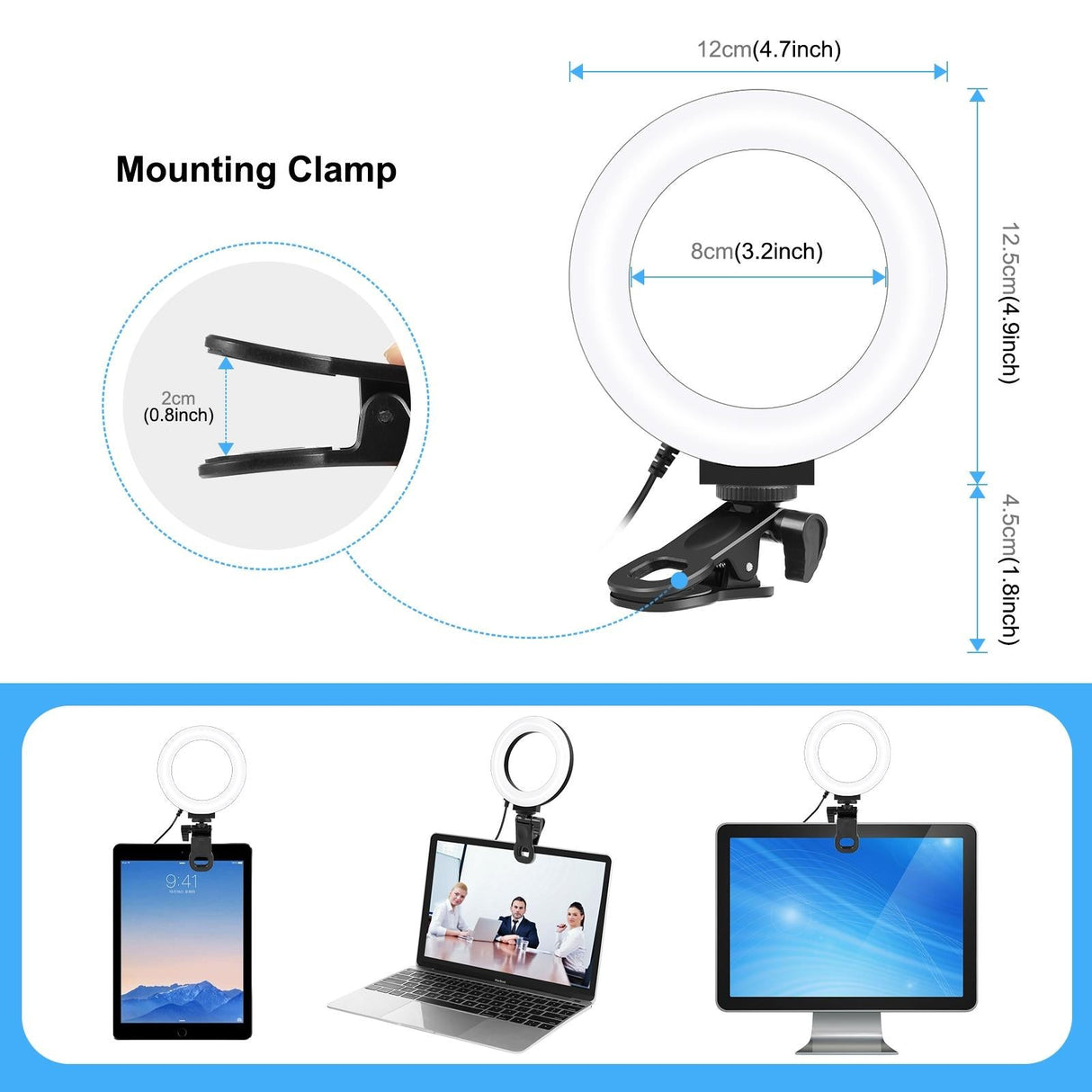 Usb Ring Selfie Light with Dual Colour Temperature and 3 Modes - 4.7 Inch