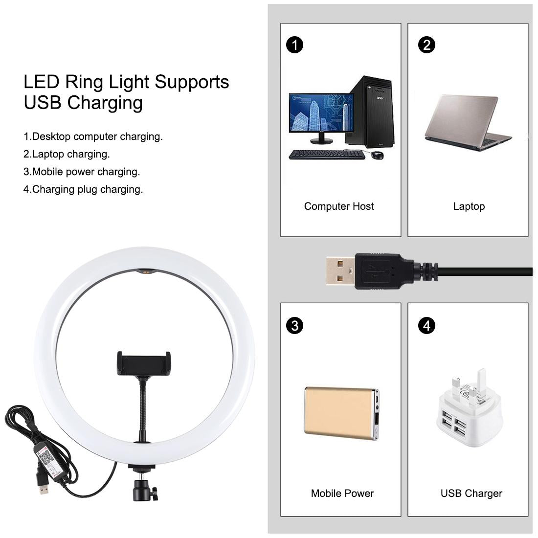 11.8 Rgbw Led Ring Light Kit with Mount Dual Phone Brackets and Remote Control