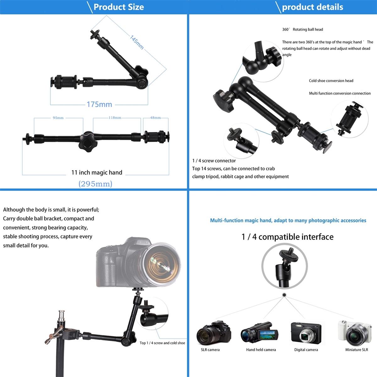 Adjustable Magic Arm With Phone Clamp & Large Claws - 11 Inch Black