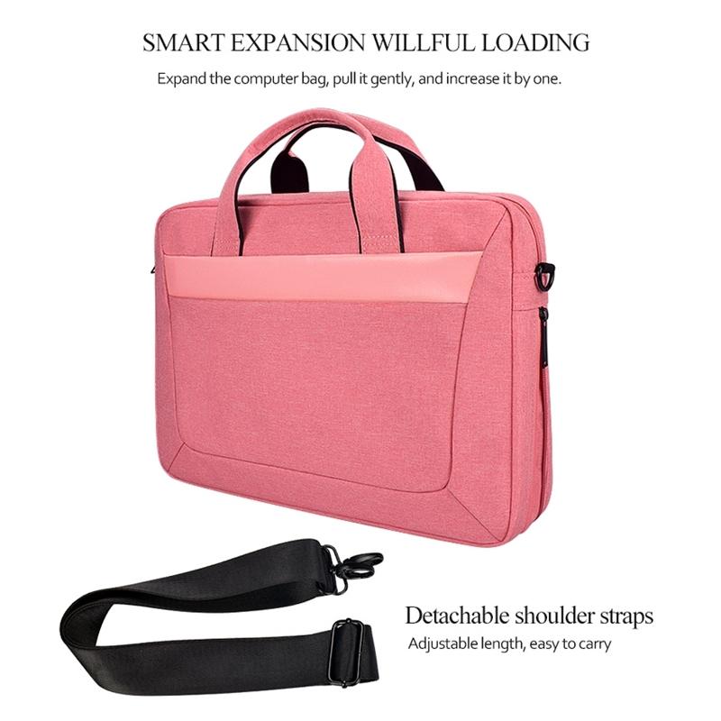 Expandable Laptop Bag - Waterproof Oxford Cloth Detachable Shoulder Strap - Black