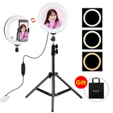 7.9 Mirror Light with Tripod & Usb 3 Modes Dual Colour Curved Ring Light for Vlogging Selfie Photography Video Phone Clamp - Black - Front View