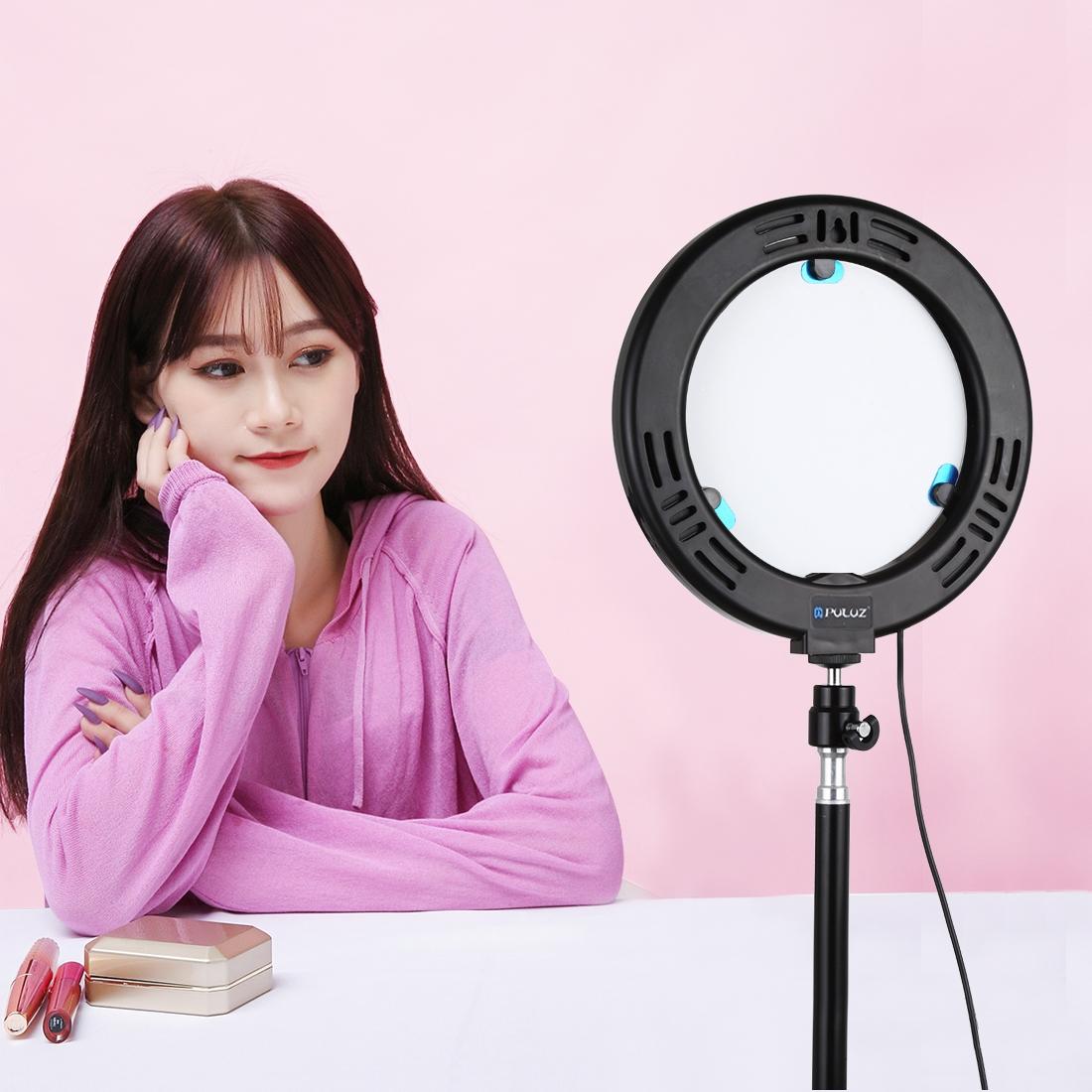 7.9 Mirror Light with Tripod & Usb 3 Modes Dual Colour Curved Ring Light for Vlogging Selfie Photography Video Phone Clamp - Black