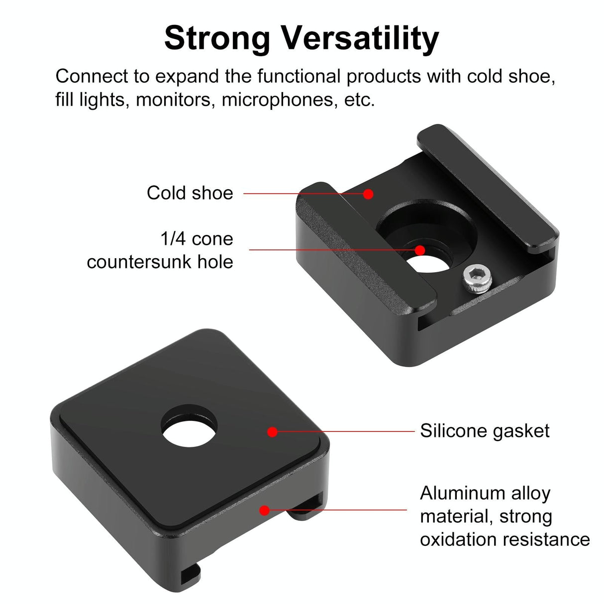 Aluminum Cold Shoe Mount For Microphone Or Flash Light - Black