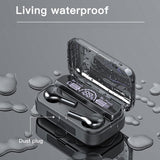 Touch Bluetooth Earphones with Noise Cancellation and Charging Box - Black - Rear View