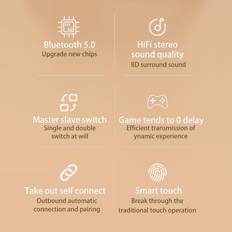 Touch Bluetooth Earphones with Noise Cancellation and Charging Box - Black