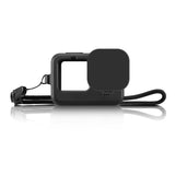 Silicone Case with Wrist Strap and Lens Cover for Gopro Hero 9-12 - Black - Side View