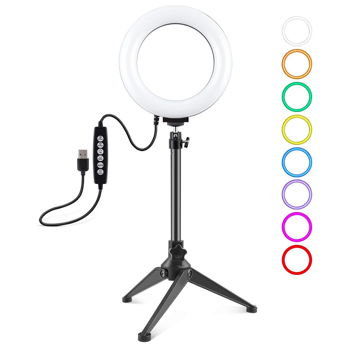 6.2 Usb Led Ring Light with 10 Modes & Desktop Tripod Mount - Black