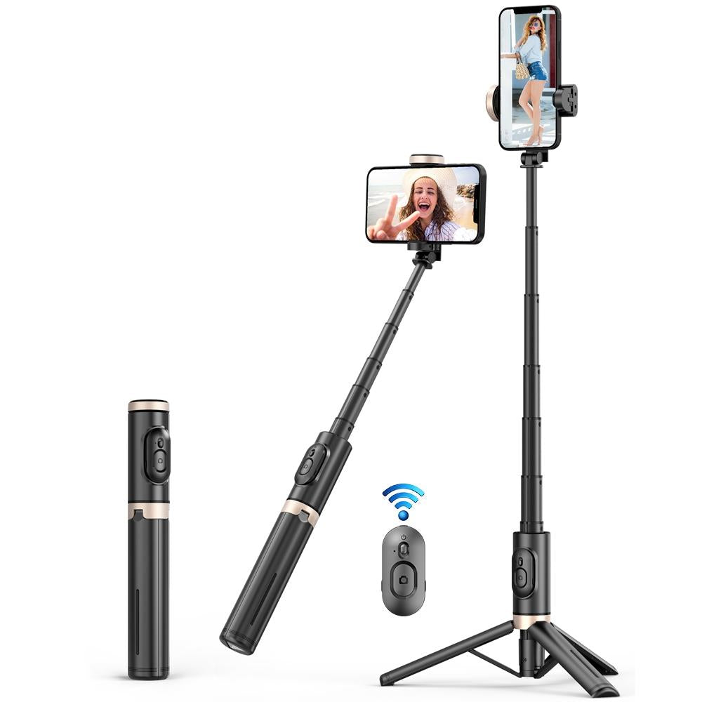 Reinforced Bluetooth Remote Control Selfie Stick with Hidden Design - Black