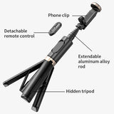 Reinforced Bluetooth Remote Control Selfie Stick with Hidden Design - Black - Rear View