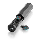 True Wireless Bluetooth Earphones with Digital Display and Charging Box - Black - Front View