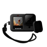 Silicone Case with Wrist Strap and Lens Cover for Gopro Hero10 / 9 - Black - Close-Up Angle