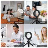 Usb 3 Modes Dimmable Led Ring Light & Pocket Tripod Kit with Cold Shoe Ball Head - 4.7 Inch Diameter - Low Angle