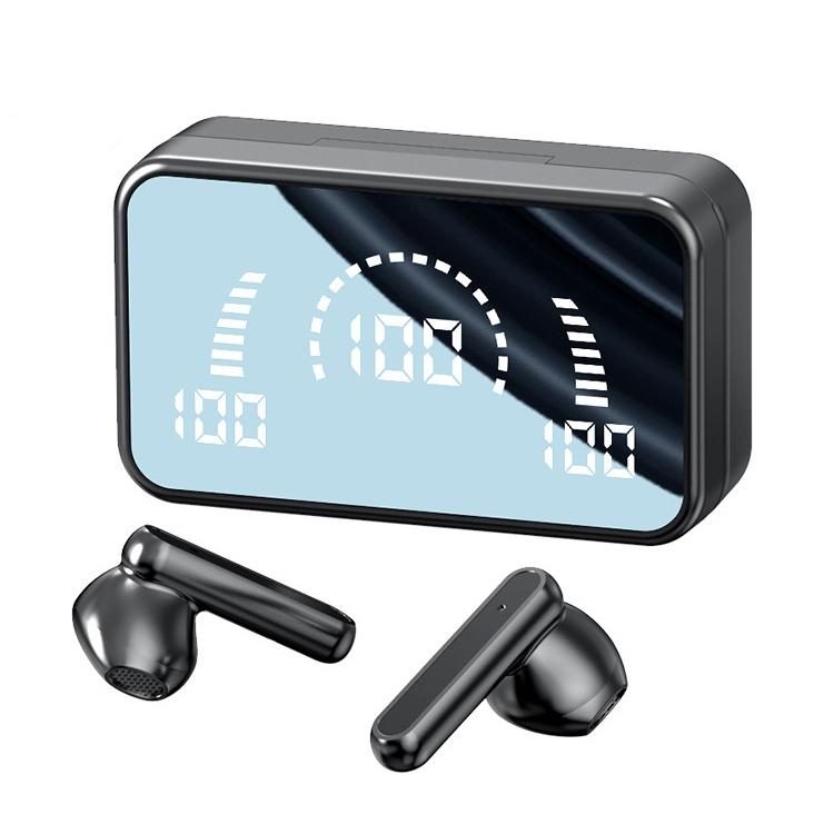 Wireless Bluetooth Earphones with Charging Case - V9 Mirror Noodle - Black