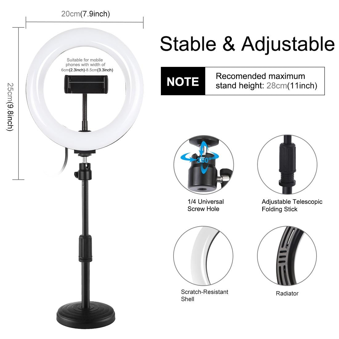 7.9 Led Ring Light with Usb 3 Modes Dual Colour Phone Clamp