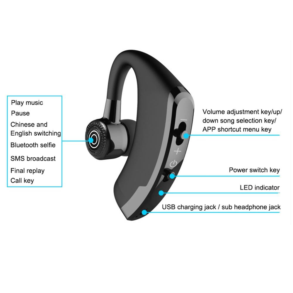 V9 Wireless Bluetooth Headset with Mic for Drivers - Black