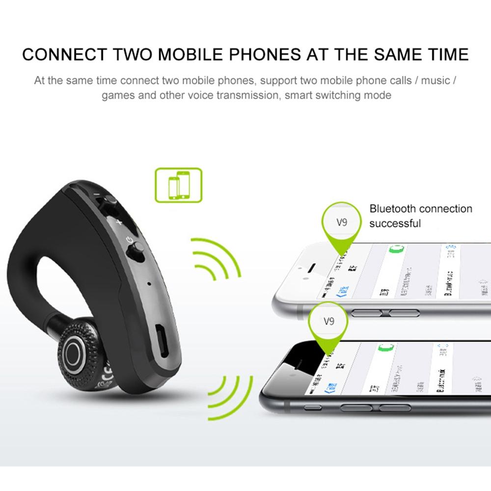 V9 Wireless Bluetooth Headset with Mic for Drivers - Black