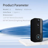 Wireless Doorbell Camera With Night Vision And Motion Detection - Black - Close-Up Angle