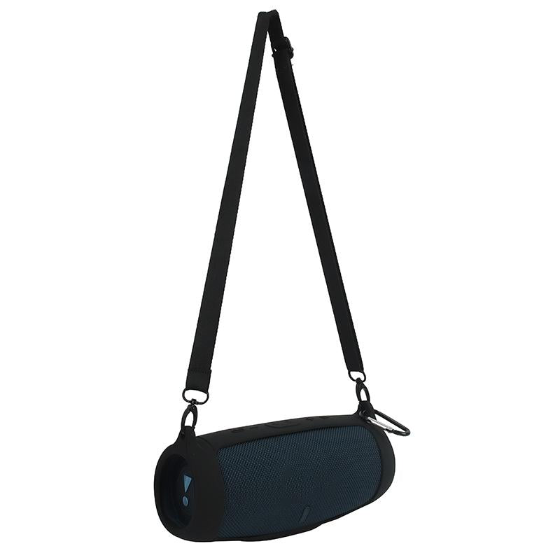 Portable Silicone Speaker Cover with Shoulder Strap & Carabiner for Jbl Charge 5 - Black