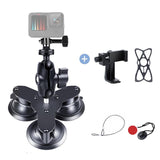 Triangle Suction Cup Mount for Gopro with Tripod Adapter and Phone Clamp - Front View