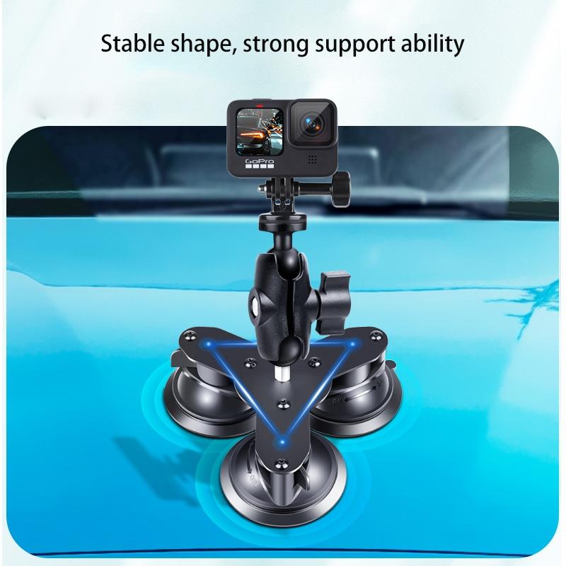 Triangle Suction Cup Mount for Gopro with Tripod Adapter and Phone Clamp