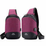 Versatile Oxford Shoulder Bag With Earphone & Usb - Black - Front View