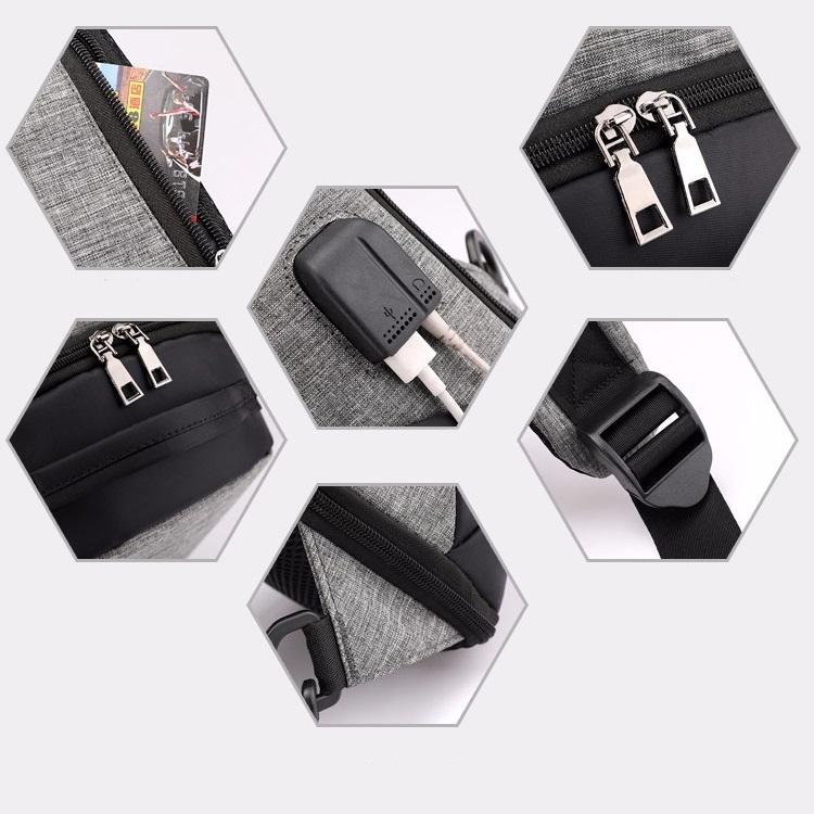Versatile Oxford Shoulder Bag With Earphone & Usb - Black